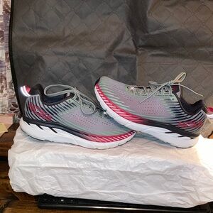 Hoka Gray and Red Athletic Shoes
